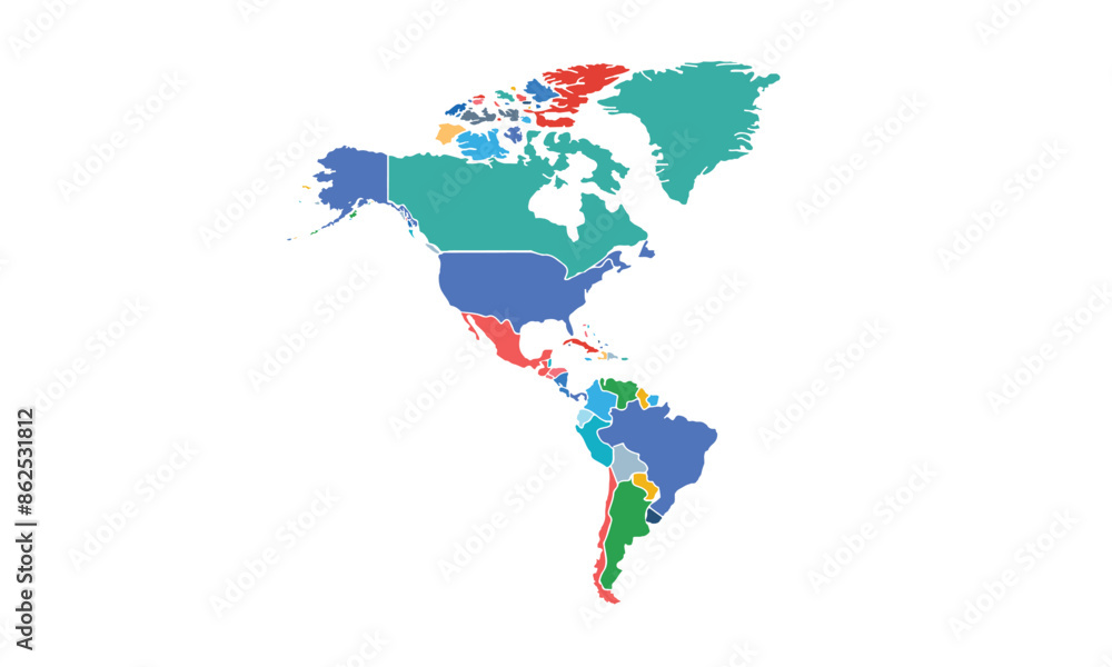 Obraz premium Map of North and South America isolated modern colorful style. for website layouts, background, education, precise, customizable, Travel worldwide, map silhouette backdrop, earth geography.