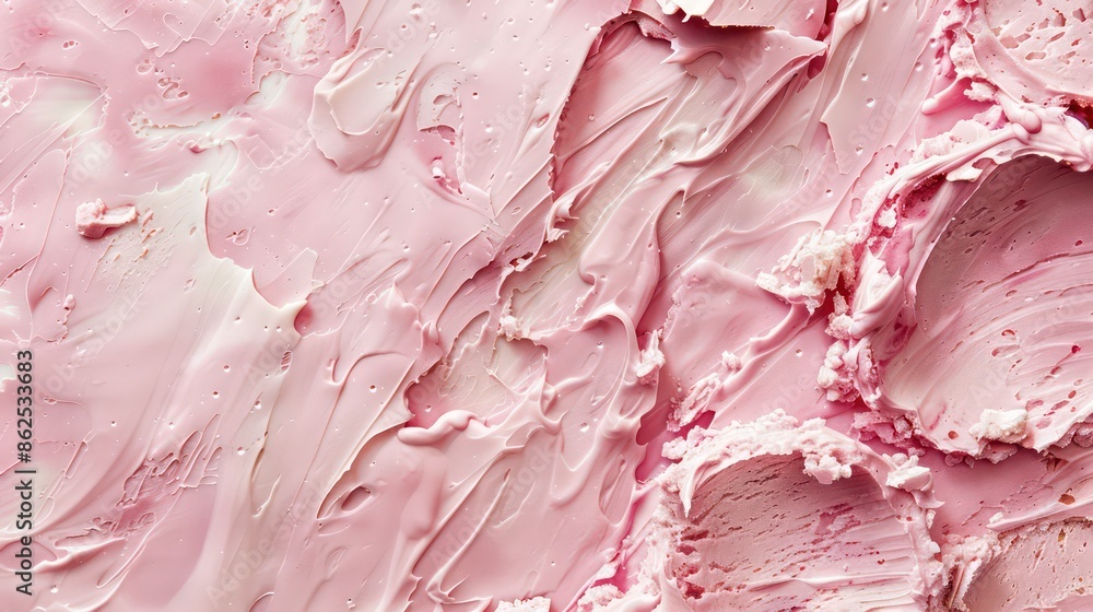 Close up of a strawberry ice cream scoop from above with an empty area for incorporating design elements. Generative AI Close up of a strawberry ice cream scoop from above with an empty area for incorporating design elements. Generative AI