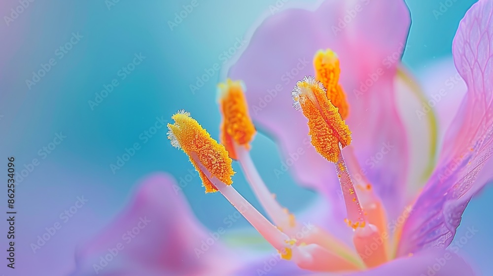 Vibrant macro of pink flower stamen and pollen Vibrant macro of pink flower stamen and pollen