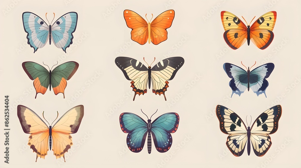 Obraz premium Cute butterfly cartoon on white background. 