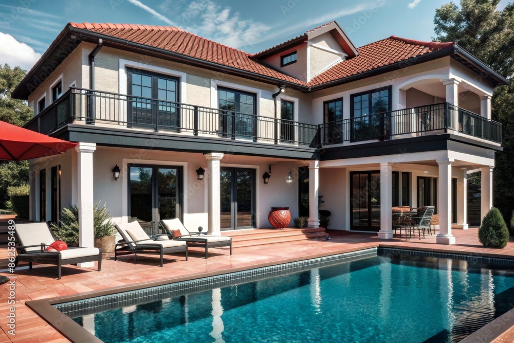 Fototapeta premium A large house with a pool and a patio