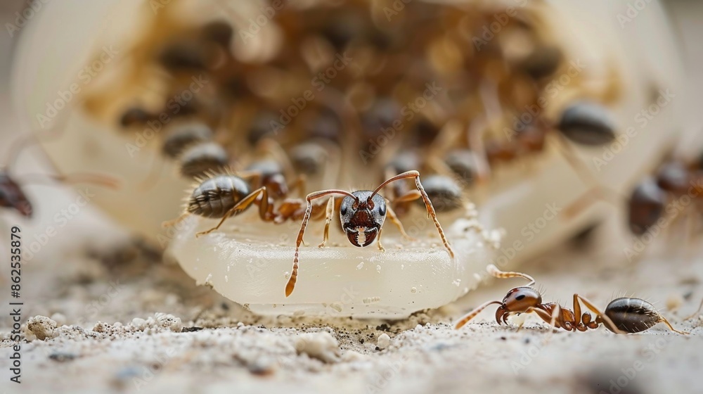 Macro Shot of Ants Feasting on Honey: Insect World in Detail Macro Shot of Ants Feasting on Honey: Insect World in Detail