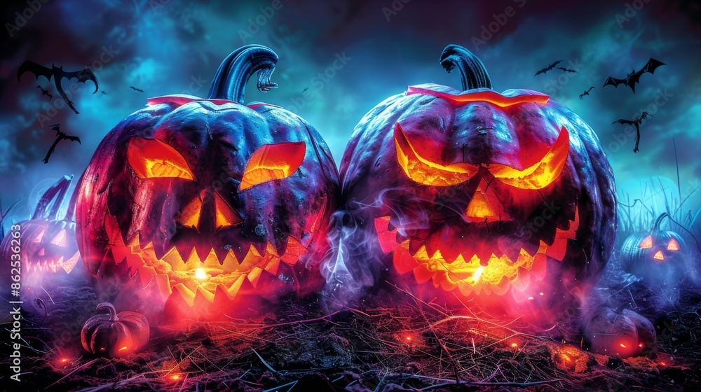 Illustrate a whimsical Halloween background with a lively pumpkin patch bustling with activity, as scarecrows come to life and pumpkins Illustrate a whimsical Halloween background with a lively pumpkin patch bustling with activity, as scarecrows come to life and pumpkins