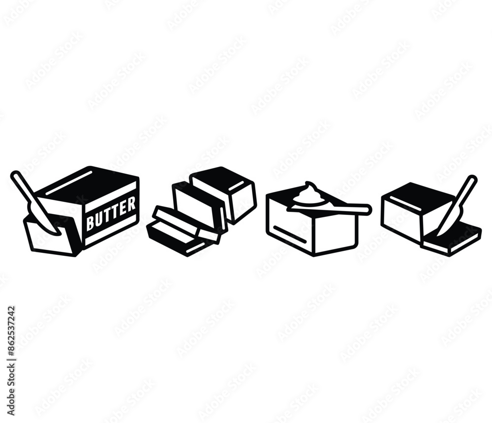 butter slice with knife icons vector design black white color illustration collection set butter slice with knife icons vector design black white color illustration collection set