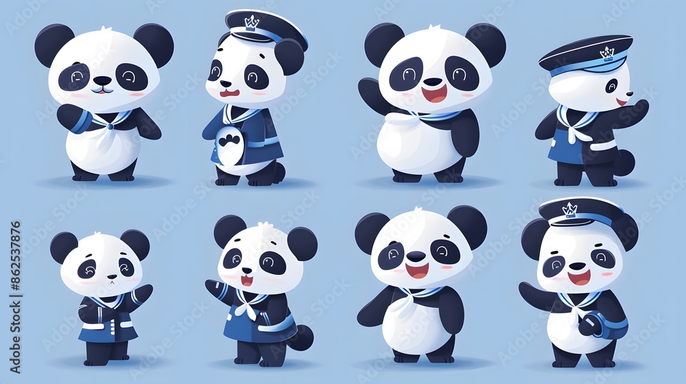 Naklejka premium Baby cartoon Panda in sailor costume. 