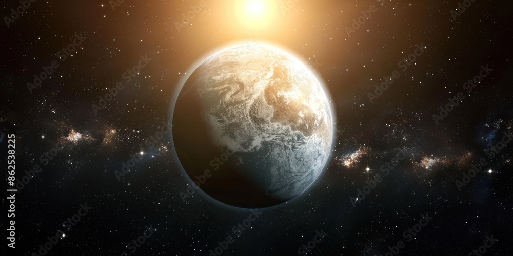 Obraz premium Earth From Space With Sun In Background