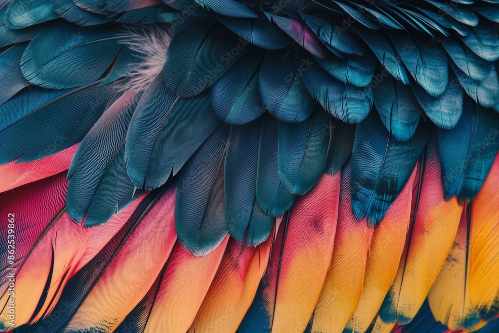 Obraz premium Vibrant parrot feathers in close-up detail