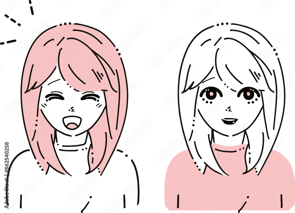 笑顔の女性のイラストセット 笑顔の女性のイラストセット