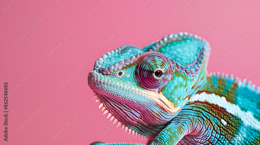 Obraz premium Chameleon on pink background