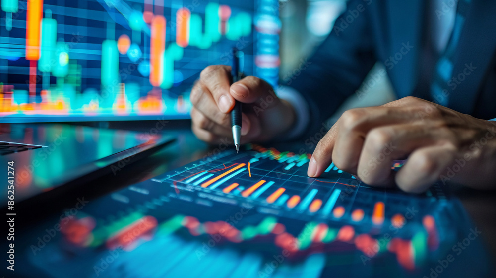 A financial analyst creating a report based on recent market data. A financial analyst creating a report based on recent market data.