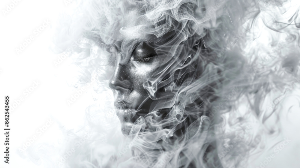 A mysterious young woman portrait made of smoke A mysterious young woman portrait made of smoke