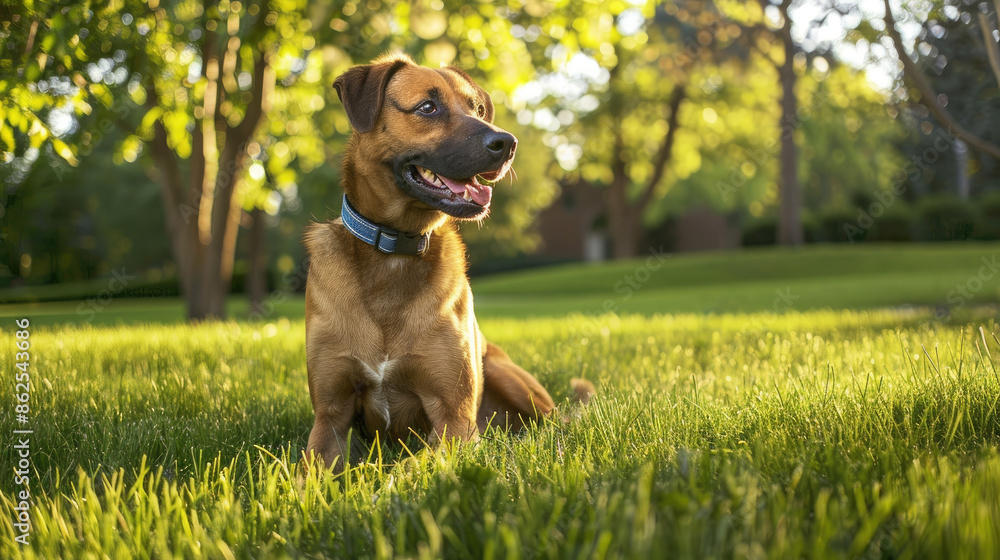 young dog sitting at a grass meadow in the park young dog sitting at a grass meadow in the park