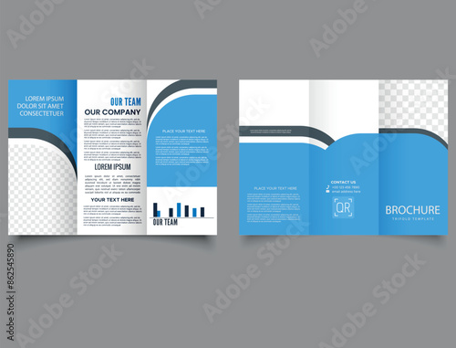 Blue trifold brochure. Presentation layout. Simple and minimalist promotion layout