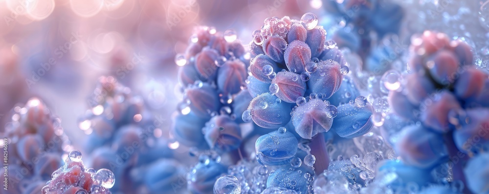 abstract background close up of frozen hyacinth flowers in ice abstract background close up of frozen hyacinth flowers in ice