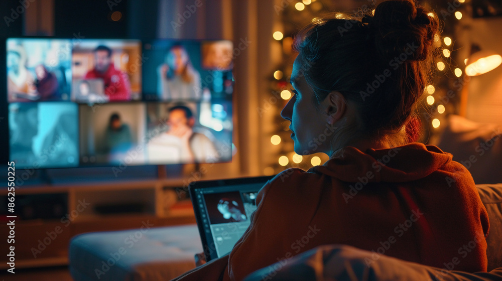 Friends having a virtual watch party on their laptops. Friends having a virtual watch party on their laptops.