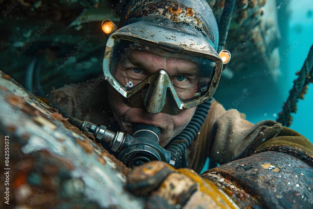 diver wearing a diving helmet