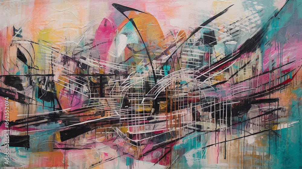 Watercolor painting on the wall, Image of abstract painting on a canvas Watercolor painting on the wall, Image of abstract painting on a canvas