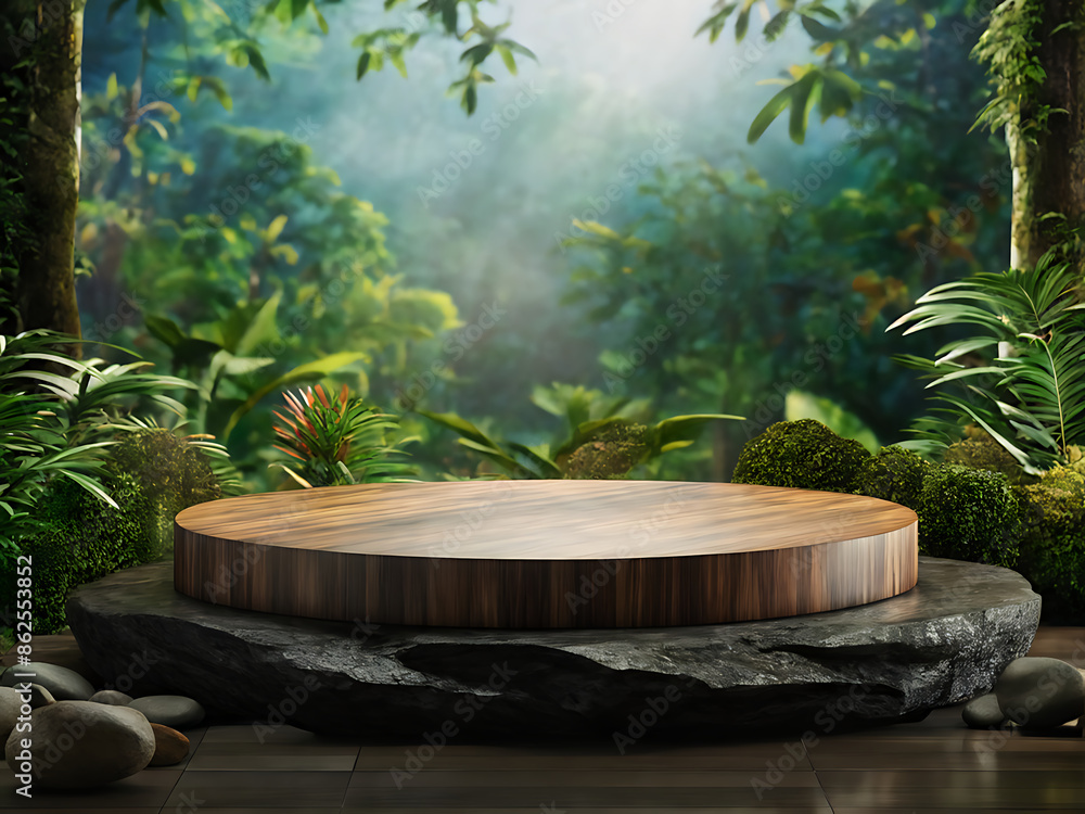 Podium background product forest green display platform wood stone 3d garden rock. Product podium jungle background stage leaf cosmetic nature scene stand presentation mockup tree pedestal plant eco Podium background product forest green display platform wood stone 3d garden rock. Product podium jungle background stage leaf cosmetic nature scene stand presentation mockup tree pedestal plant eco
