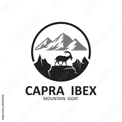 capra ibex logo vector icon illustration design template, this logo suitable for adventure, survive and hiking
