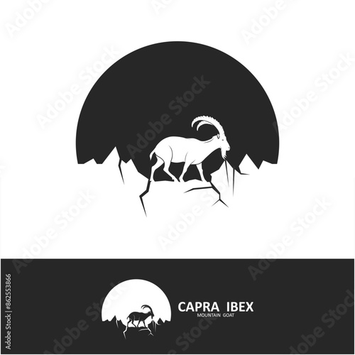 capra ibex logo vector icon illustration design template, this logo suitable for adventure, survive and hiking