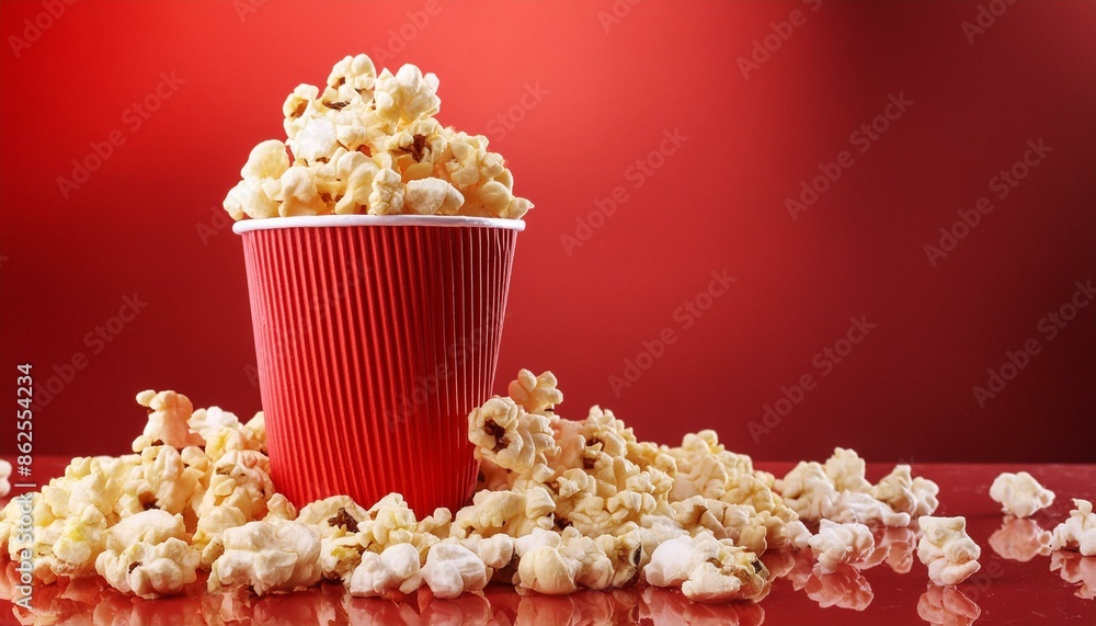 popcorn on red background popcorn on red background