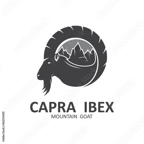 capra ibex logo vector icon illustration design template, this logo suitable for adventure, survive and hiking