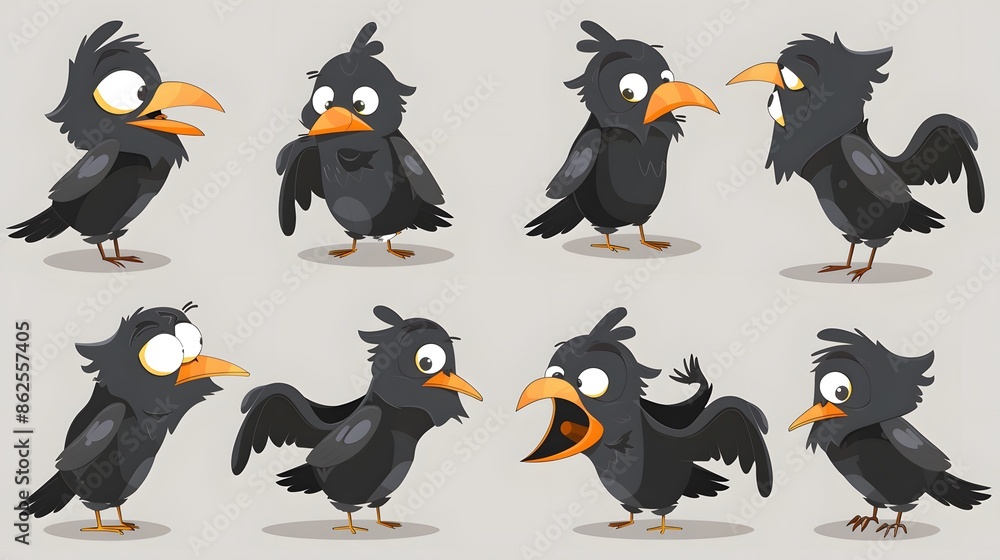 Fototapeta premium Cartoon crow isolated on white background. 