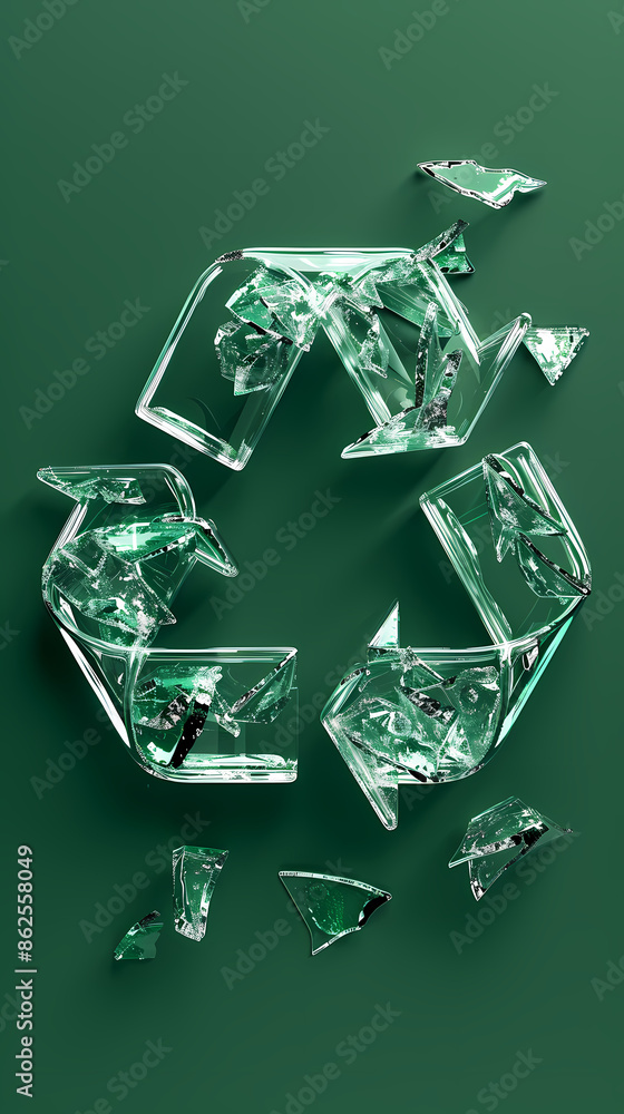 Glass fragments forming a recycling symbol Glass fragments forming a recycling symbol