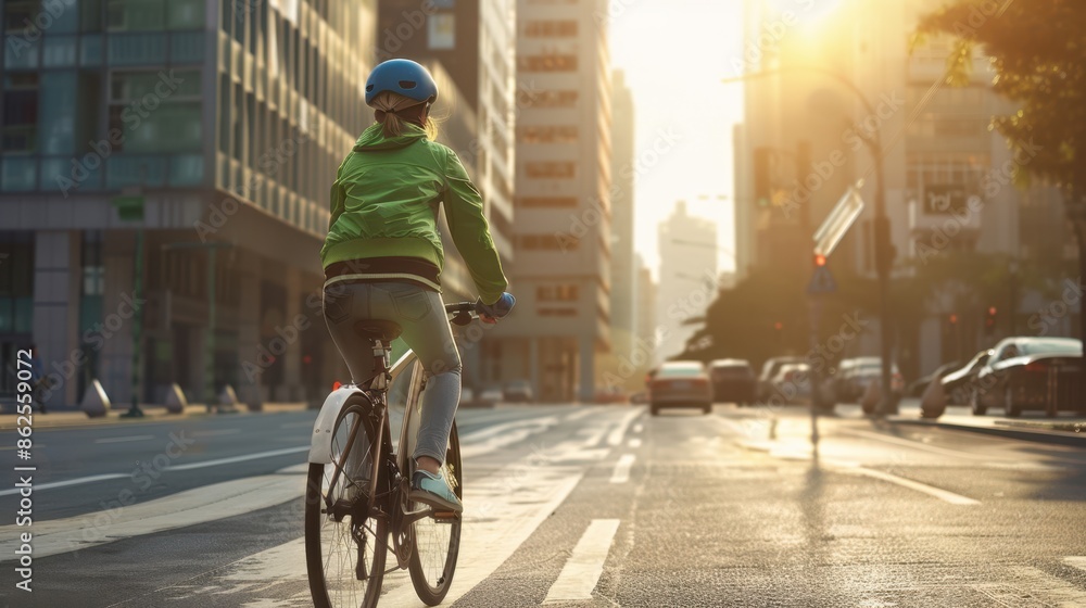 The cyclist in morning city