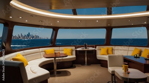 Luxury Yacht Interior with City View
