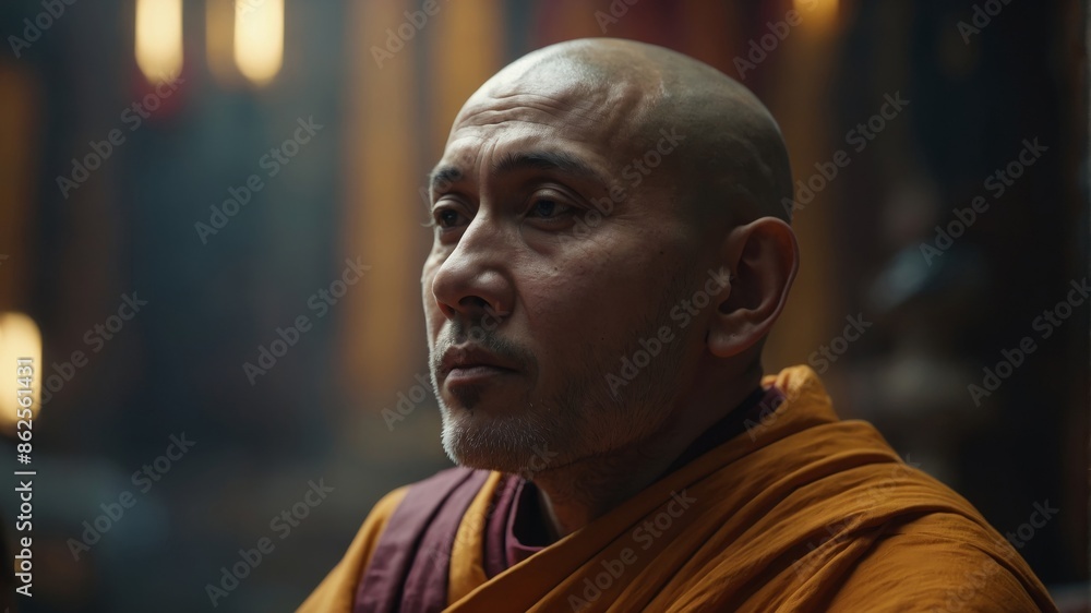 A Tibetan monk meditating. Peace and harmony radiate around him. Nirvana. A Tibetan monk meditating. Peace and harmony radiate around him. Nirvana.