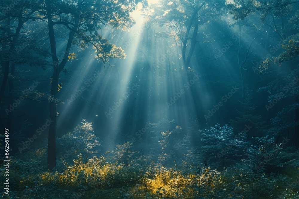 A serene forest bathed in early morning sunlight, with rays piercing through the trees, creating a mystical and tranquil atmosphere full of peace and wonder. A serene forest bathed in early morning sunlight, with rays piercing through the trees, creating a mystical and tranquil atmosphere full of peace and wonder.