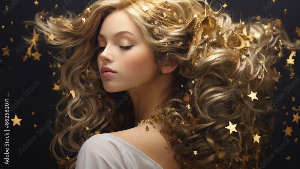 Fototapeta premium Golden Stardust in Hair