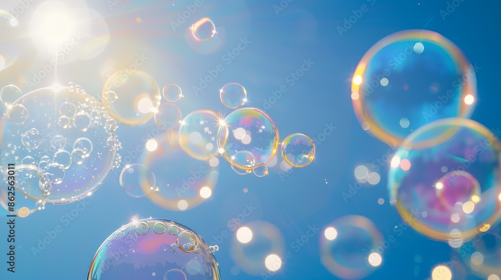 Bubbles floating in the air with a beautiful clear blue sky as a backdrop. Bubbles floating in the air with a beautiful clear blue sky as a backdrop.