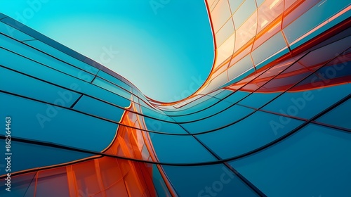 Minimalistic Architectural Facades Against Vibrant Blue Sky with Sleek Geometric Patterns and Cinematic Lighting