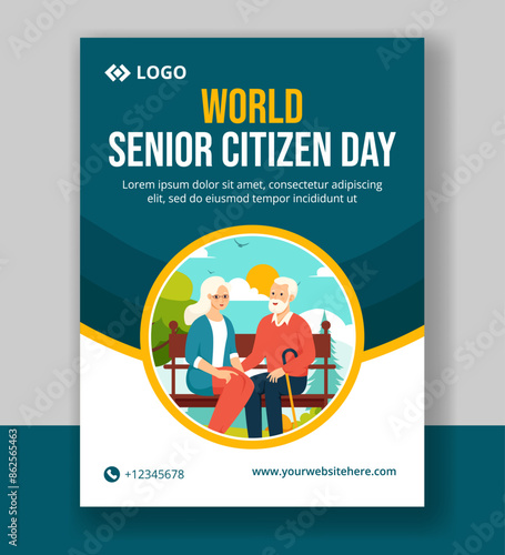 Senior Citizen Day Vertical Poster Flat Cartoon Hand Drawn Templates Background Illustration