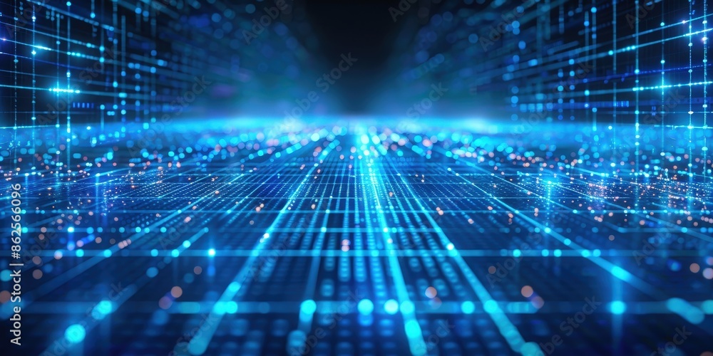Abstract Digital Network Grid With Glowing Blue Lines and Data Points Abstract Digital Network Grid With Glowing Blue Lines and Data Points