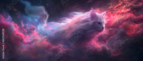 Wallpaper Mural Abstract cat silhouette in vibrant, swirling clouds. Torontodigital.ca