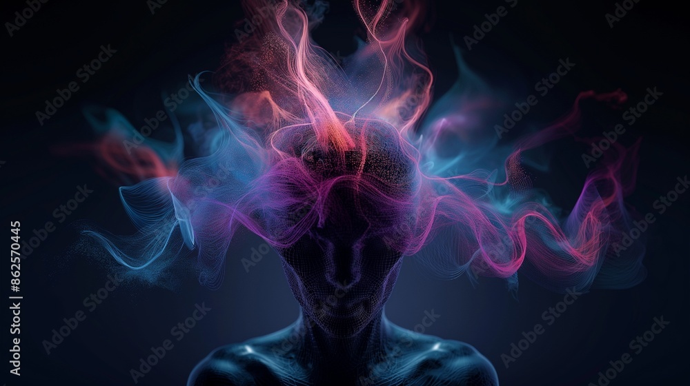 Vibrant Digital Mind: Abstract Human Silhouette with Colorful Smoke Vibrant Digital Mind: Abstract Human Silhouette with Colorful Smoke