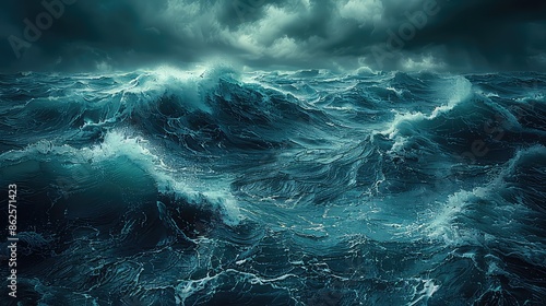 Dramatic stormy ocean waves natural background