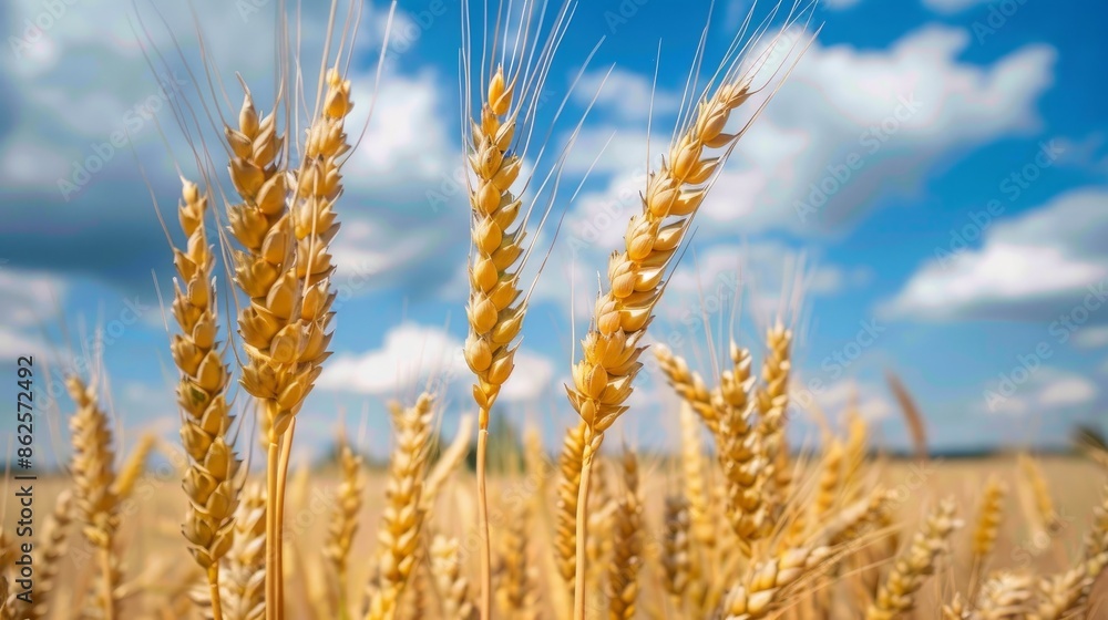 Golden wheat stalks sway in a summer meadow, ready for harvest Golden wheat stalks sway in a summer meadow, ready for harvest