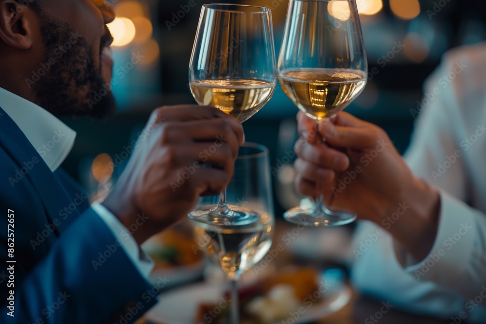 Elegant Couple Enjoying Wine Toast During Romantic Dinner Elegant Couple Enjoying Wine Toast During Romantic Dinner