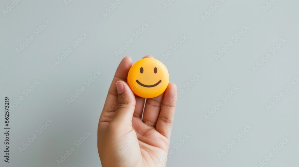 Hand Holding a Yellow Smiley Face suitable for business background, posters, wallpapers, banners, greeting cards, and advertising for business entities or brands. Hand Holding a Yellow Smiley Face suitable for business background, posters, wallpapers, banners, greeting cards, and advertising for business entities or brands.