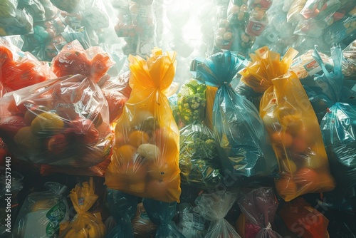 Many bags of fruit that are sitting on a table, Circular Economy photo