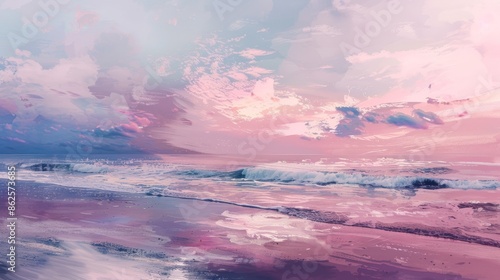 A realistic sea beach background in pastel pink hues. Stock. © Bundi
