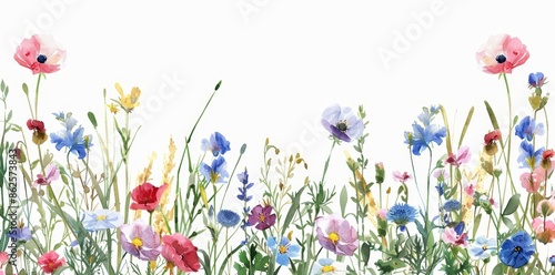 The wild fields of herbs flowers. Wildflowers watercolor collection - bouquets, borders, frames. Illustration of leaves, branches and flowers. Wedding stationery, wallpapers, fashion, and