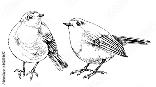 Robin birds hand drawn illustration