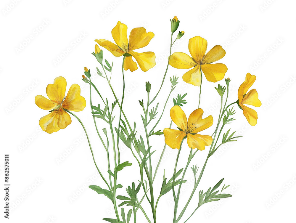 Naklejka premium Botanical Illustration of Yellow Wildflowers