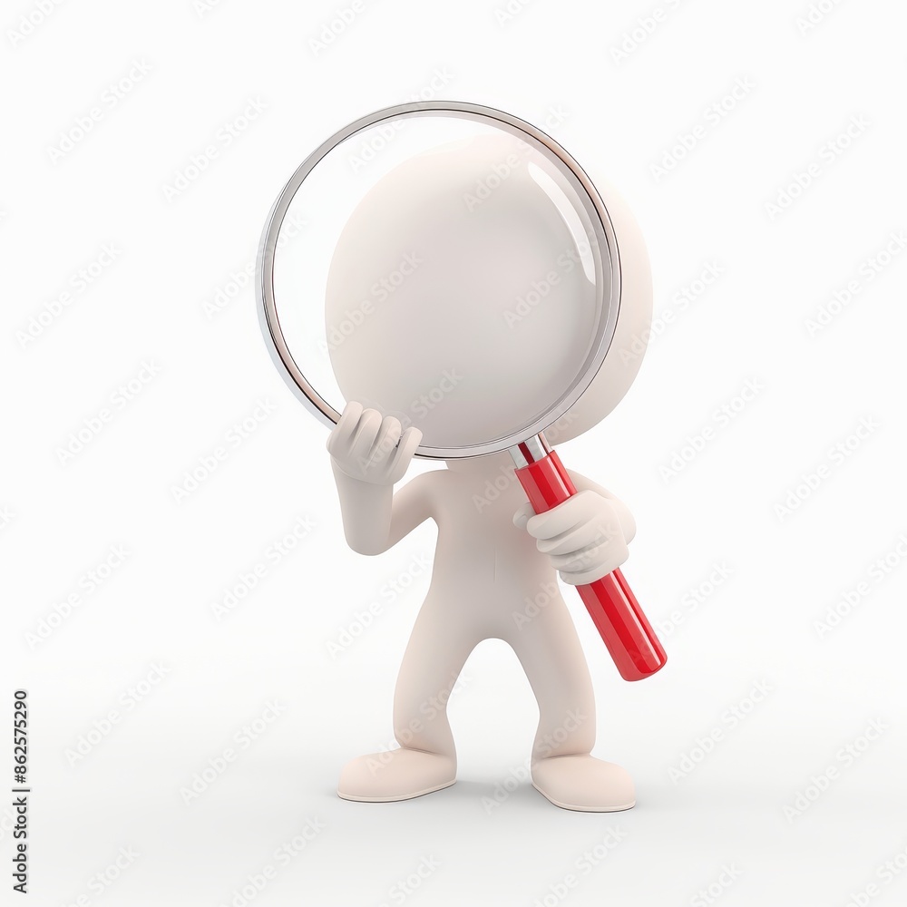 A 3d person holding a magnifying glass in front of a white background. Search for Job, information, new home or best price or deal A 3d person holding a magnifying glass in front of a white background. Search for Job, information, new home or best price or deal