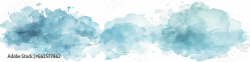Watercolor abstract pattern with blue clouds. Cyan watercolour splash texture. Pale pastel colors paint stains. Blue watercolor background. photo